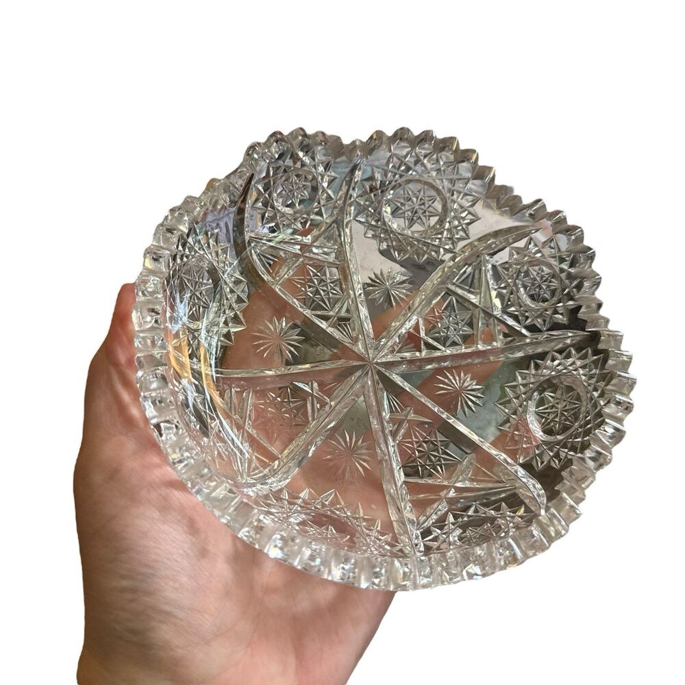 Antique ABP American Brilliant Cut glass round 6" bowl brunswick stars diamond - Picture 6 of 8